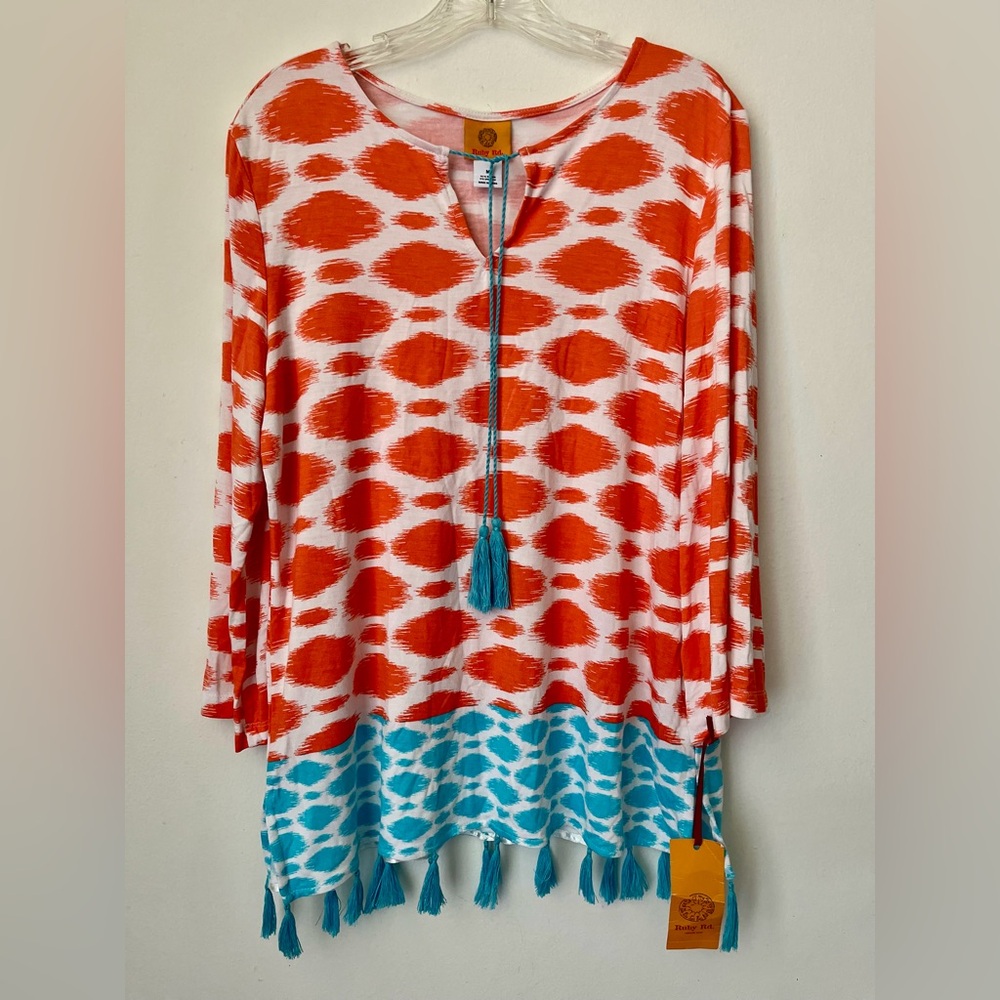 NWT Ruby Rd Aqua / multicolor Long Sleeve Blouse Sz M